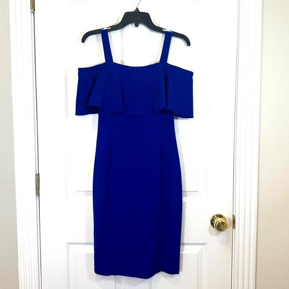 Vince Camuto Cobalt Blue Off-Shoulder Crepe Dress 6 - Like New - Picture 1 of 10